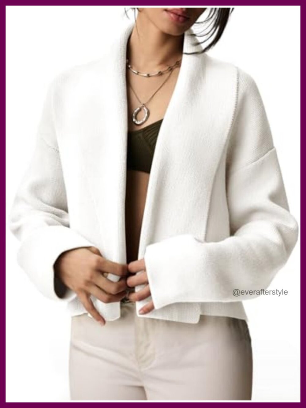 Womens Cropped Cardigan Sweater Open Front Lapel Casual Knit